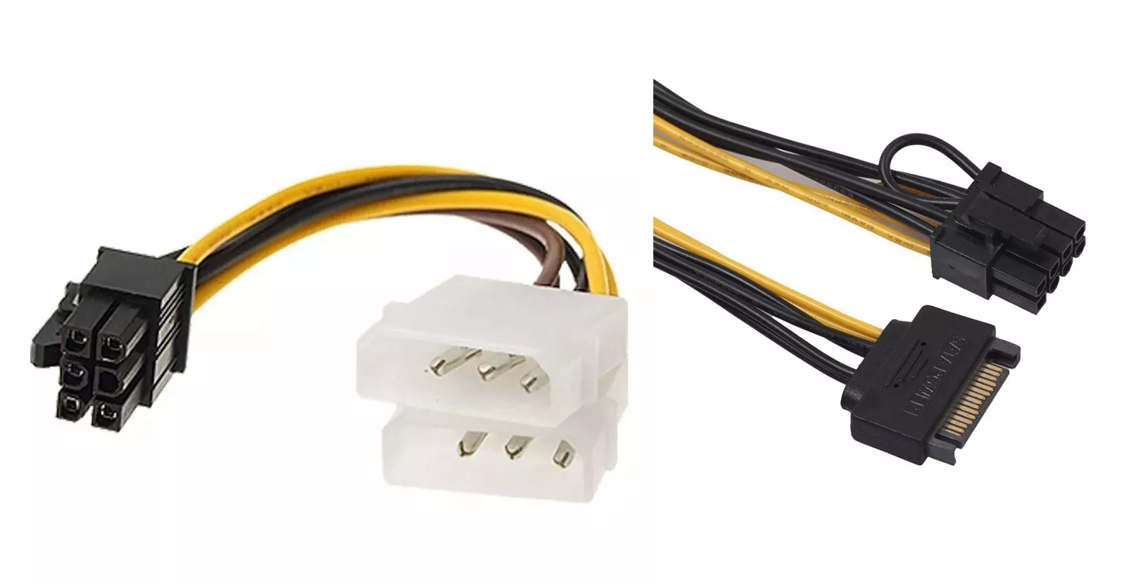 https://www.xgamertechnologies.com/images/products/2x Molex TO 6 Pin_SATA to 8pin PCI Express Power Adapter Cable for Graphics Card.webp